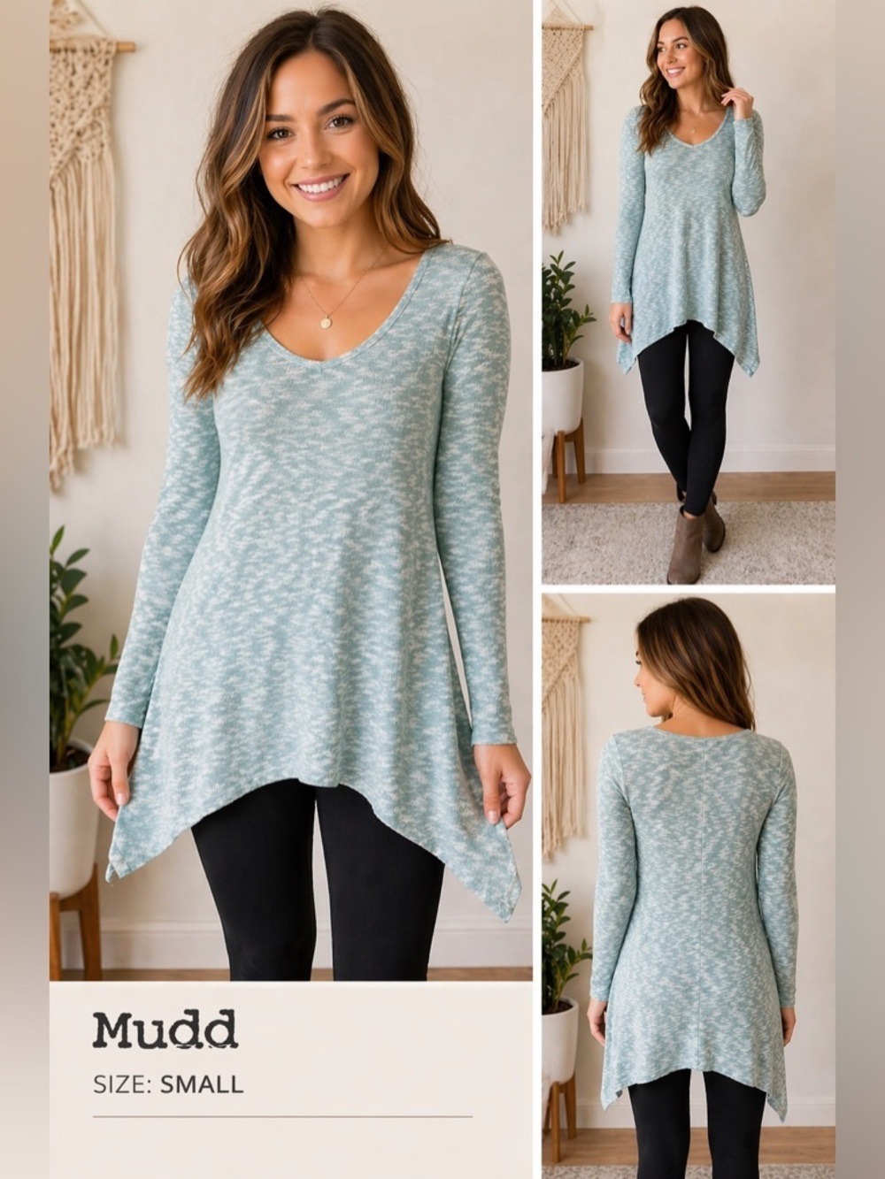 Mudd Soft Mint Green Marled Tunic Top Size Small